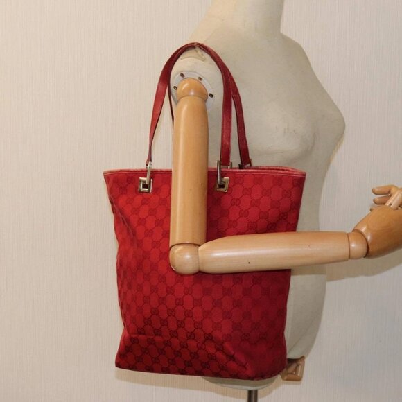 GUCCI GG Canvas Tote Bag Red 002.1098 3444 Auth - Picture 1 of 16
